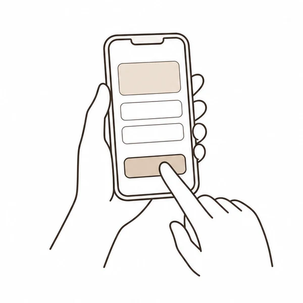 スマートフォンで予約する様子の線画